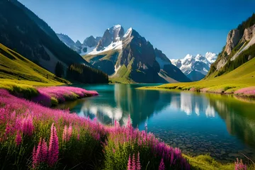Fotobehang alpine lake in the mountains © asad