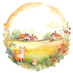 Cute farm nature with cat 