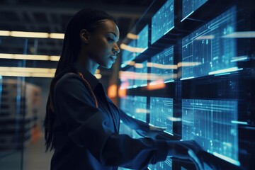Close up Portrait of a woman at an e-commerce warehouse scanning items for shipping
