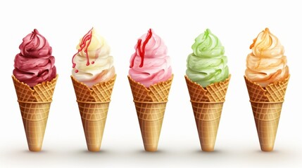 ice cream cones with various flavors