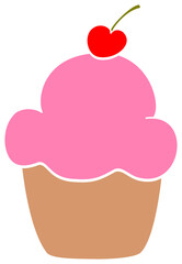 Muffin with cherry icon. Cupcake illustration.