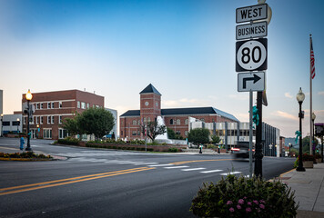 Street signs, at the downtown intersection of highways, in the rural city of Somerset, located in southern Kentucky.