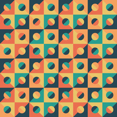 An abstract, geometric vector seamless pattern featuring a blend of squares and circles.