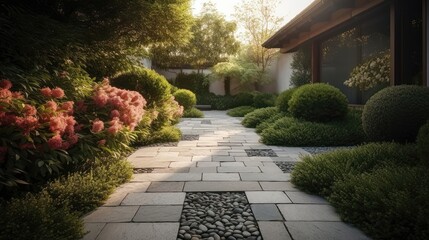 Harmonious Oasis: A Serene Pathway and Garden Retreat. Generative AI 8