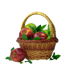 Autumn. Summer. organic apples in a basket. Vitamins.healthy diet and lifestyle.on transparent. PNG