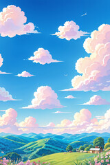 Fototapeta na wymiar Sky clouds, anime style patterns, 