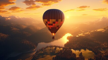 Fototapeta premium Air balloon sunset pretty colorful sky flying photography wallpaper image AI generated art
