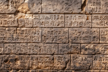 Fototapeta na wymiar Ancient Egyptian hieroglyphic writing, carved hieroglyphs, fiction view