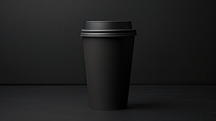 A black paper coffee cup with a sleek, minimalist design.