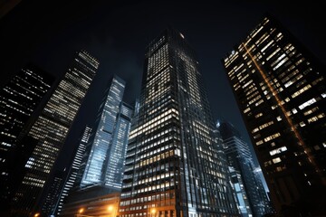 night view of high-rise buildings in modern city
