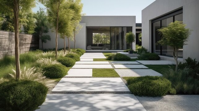 Harmonious Simplicity: Modern Minimalist Pathway and Garden. Generative AI 3