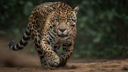 Jaguar running in the jungle.