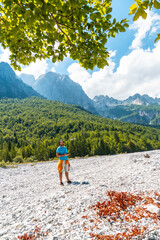 Drone pilot man exploring new places in the mountain in the Valbona natural park. Albania