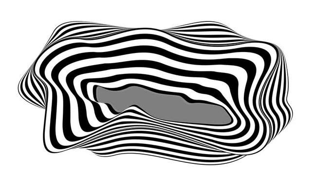 zebra pattern animation with moving curved layers with white and black lines and green screen background