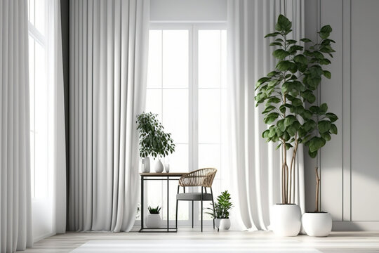 modern interior with curtains and plant 2. Generative AI