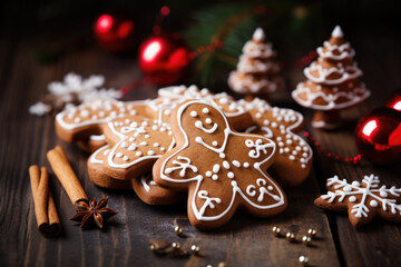 Obraz na płótnie Canvas Christmas composition with Christmas handmade gingerbread cookies