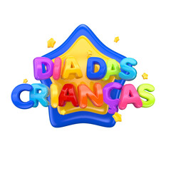 children's day label in 3d render for marketing campaign in brazil in portuguese