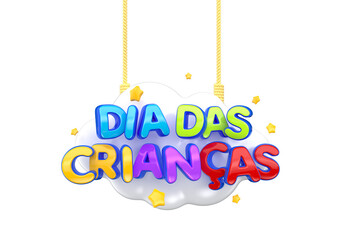 children's day label in 3d render for marketing campaign in brazil in portuguese