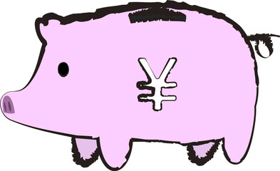 手書きの豚の貯金箱のイラスト