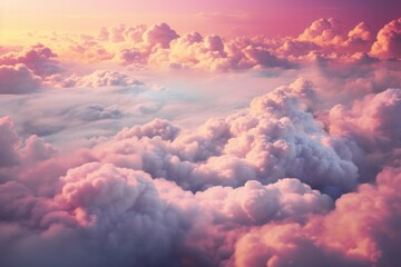 Beautiful and dreamy fluffy pink clouds during fantasy sunset.