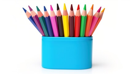 Fototapeta premium color pencils in a cup on white background