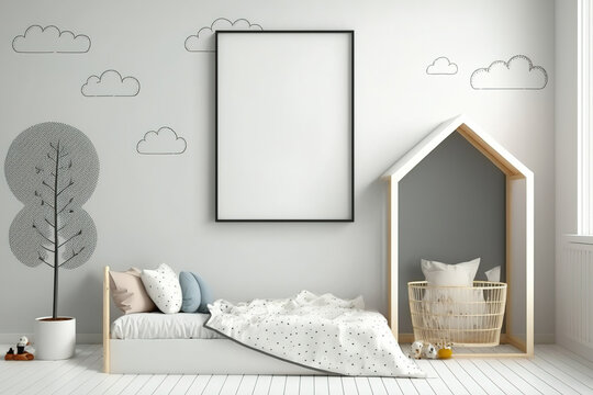 Children's Bedroom Mockup On White Background. Generative AI