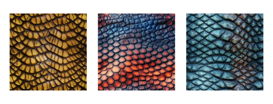 reptile skin texture repeat pattern set, AI generated dragon skin textures for print or luxury designs