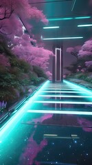 Pathway to Tomorrow: A Futuristic Oasis of Light and Nature. Home Pathway Generative AI 6