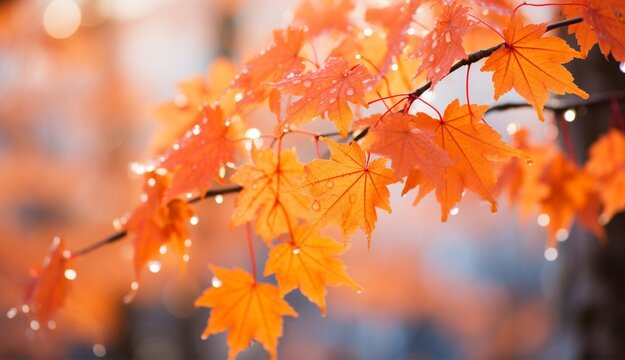 Beautiful maple leaves with soft focus light and bokeh background for autumn season. Falling leaves natural background
