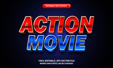 Action movie editable text effect template, 3d cartoon text style, premium vector