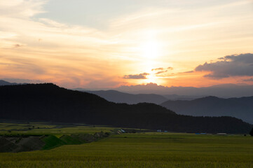 Fototapeta na wymiar 秋の田園とオパール色の夕焼け