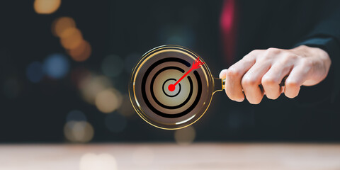 businessman showing business goal setting concept ,Target Growth development planning ,Organizational growth and objectives , marketing strategy planning ,Targeted growth of the organization