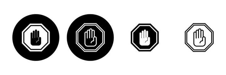 Stop icon set. stop road sign. hand stop icon vector