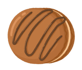 Chocolate macaroon hand drawn cartoon style isolated on a white background