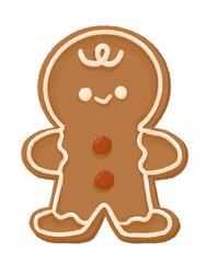 Cute gingerbread hand drawn cartoon style isolated on a white background