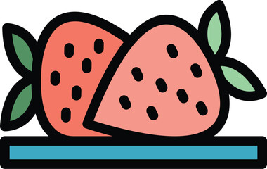 Fondue strawberry icon outline vector. Chocolate food. Pot cheese color flat