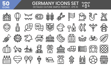 Germany detailed outline icons set. The element collections can be used in social media posts, web design, app design, and more. © Khulqi Design