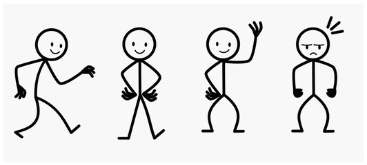 Stick figures people in various poses. Separated vector