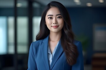 Obraz premium 青いスーツを着た日本人女性 with generative ai 