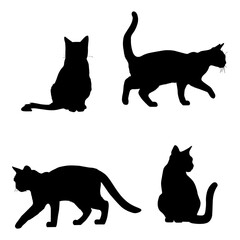 Vector illustration. Set of silhouettes of cats in different poses. Animal movement.