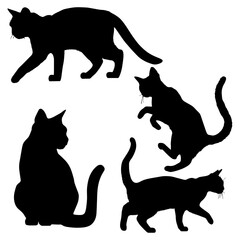 Vector illustration. Set of silhouettes of cats in different poses. Animal movement.