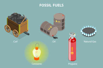 3D Isometric Flat Vector Conceptual Illustration of Fossil Fuel © TarikVision