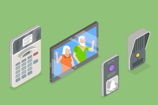3D Isometric Flat Vector Set of Intercom Equipment Items