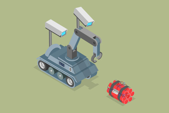 3D Isometric Flat Vector Conceptual Illustration of Bomb-disposal Robot, EOD