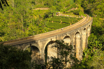 Fototapeta na wymiar Discovering Nine Arch Bridge and the surrounding tea fields in Ella, Sri Lanka