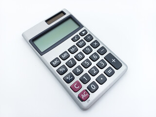 Digital Pocket Calculator isolated On White Background. Tilted View