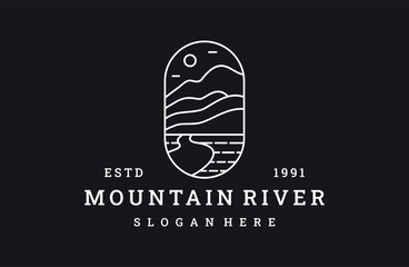 Mountain river logo vector icon illustration hipster vintage retro