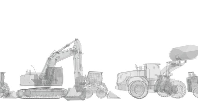 heavy construction machinery, wheeled and tracked excavator, wheeled mini excavator, abstraction, 3d render