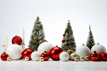 Naklejka na ściany i meble Christmas ball and Christmas tree on white background