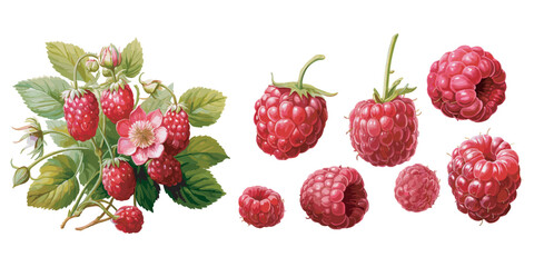 watercolor raspberry clipart for graphic resources - obrazy, fototapety, plakaty